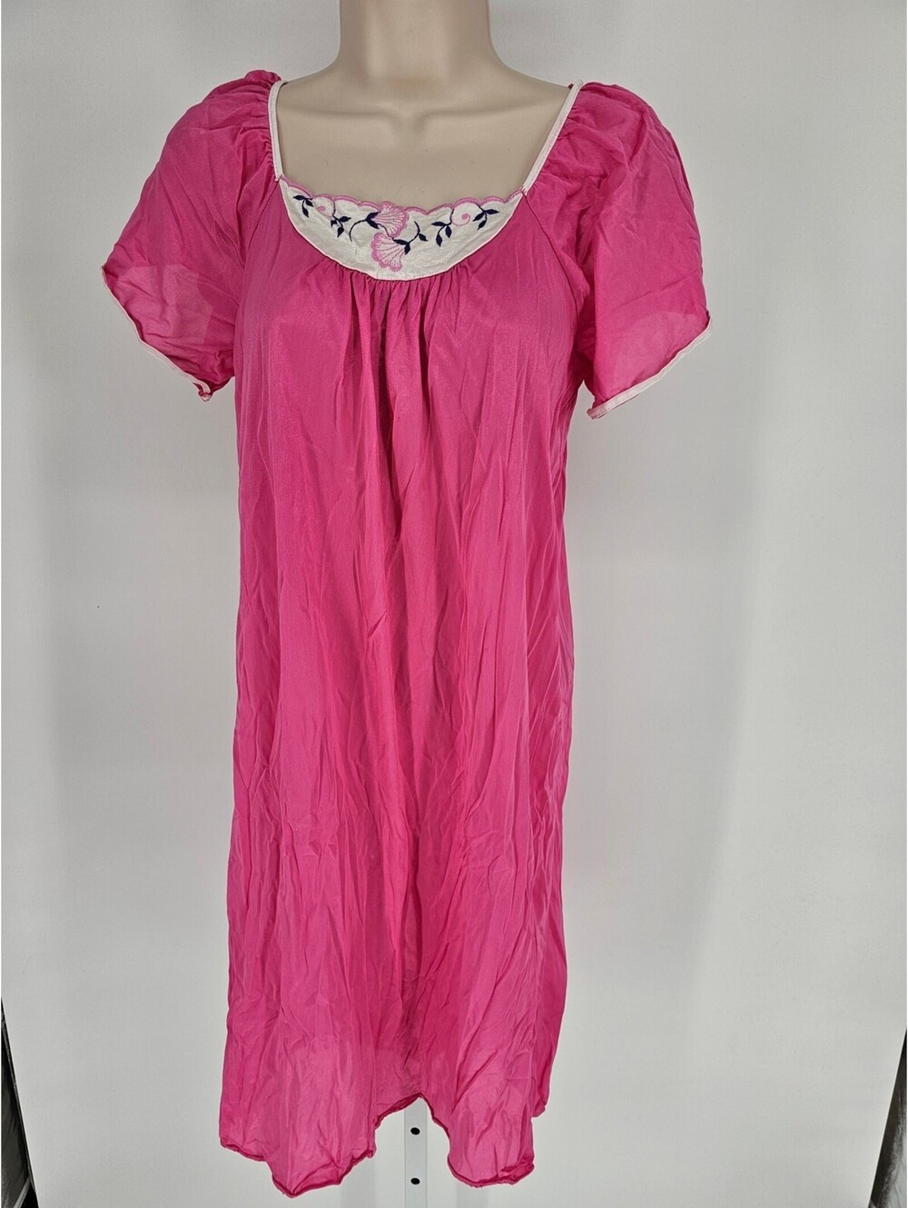Vintage 1980s Milco Womens Sz L Nylon Midi Length Nightgown Pink Floral Top
